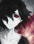  artist_name bad_id bad_pixiv_id black_hair black_sclera bzerox dated expressionless hair_over_one_eye highres kagune_(tokyo_ghoul) kirishima_touka looking_at_viewer red_eyes short_hair single_wing solo tokyo_ghoul white_skin wings 