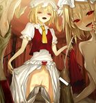  3girls ascot asymmetrical_hair asymmetrical_wings blonde_hair bloomers breast_grab cum ejaculation flandre_scarlet flat_chest four_of_a_kind_(touhou) grabbing groin hat hetero mob_cap multiple_girls naughty_face nude open_clothes penis pussy_juice pussy_juice_trail red_eyes shirt short_hair side_ponytail standing sweat touhou underwear white_shirt wings yunomi_(kyuusuu) 