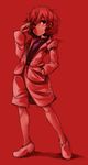  hair_twirling hand_in_pocket harusame_(unmei_no_ikasumi) highres horikawa_raiko monochrome necktie red short_hair solo touhou 