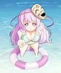  alternate_costume arms_behind_back bikini blank_stare breasts cleavage green_bikini hata_no_kokoro large_breasts long_hair looking_at_viewer pink_eyes pink_hair pov reaching solo standing stomach swimsuit tareme thick_thighs thighs torso_(hjk098) touhou water 