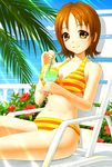  amane_satsuki bikini brown_hair chair drink happinesscharge_precure! lounge_chair md5_mismatch oomori_yuuko precure short_hair sitting solo swimsuit tropical_drink yellow_eyes 