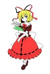  blonde_hair blue_eyes flower frilled_skirt frills hair_ribbon highres isaki_(gomi) lily_of_the_valley medicine_melancholy puffy_short_sleeves puffy_sleeves ribbon shirt short_hair short_sleeves skirt touhou 