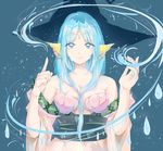  bad_id bad_pixiv_id bare_shoulders between_breasts blue_eyes blue_hair breasts front_ponytail hair_between_breasts hat highres long_hair looking_at_viewer magi_the_labyrinth_of_magic medium_breasts shell shell_bikini smile solo wenlu_an witch_hat yamuraiha 