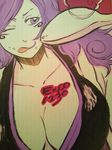  bleach bleach:_the_thousand-year_blood_war breasts cleavage highres hikifune_kirio huge_breasts licking_lips long_hair purple_eyes purple_hair tongue tongue_out 