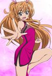  blue_eyes china_dress chinese_clothes dress houjou_hibiki long_hair looking_at_viewer manji_(tenketsu) open_mouth orange_hair pink_background precure sketch solo standing standing_on_one_leg suite_precure 