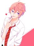 bad_id bad_pixiv_id character_name finger_to_mouth free! heart highres male_focus necktie open_mouth pink_hair purple_eyes school_uniform shigino_kisumi smile solo 