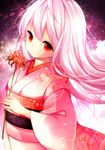  flower highres japanese_clothes kimono long_hair mintsu_(ichi--kun) obi original pink_hair red_eyes sash solo spider_lily 