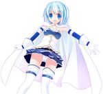  :o blue_eyes blue_hair cape from_below gloves highres looking_at_viewer mahou_shoujo_madoka_magica miki_sayaka open_mouth panties short_hair smile solo striped striped_panties underwear v-shaped_eyebrows white_gloves zefa_(neoaltemice) 
