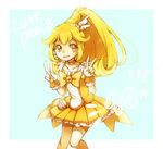  bike_shorts blonde_hair blush bow brooch character_name chiyoko_(molto) choker cure_peace double_v flipped_hair hair_flaps high_ponytail jewelry kise_yayoi long_hair magical_girl open_mouth precure shorts shorts_under_skirt skirt smile smile_precure! solo v wrist_cuffs yellow yellow_bow yellow_eyes yellow_shorts yellow_skirt 