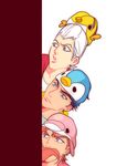  animal_hat blue_hair grey_hair hat hu_(saimens) jean_pierre_polnareff jojo_no_kimyou_na_bouken kakyouin_noriaki kuujou_joutarou male_focus multiple_boys red_hair 