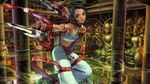  1girl female highres looking_at_viewer martial_arts solo soul_calibur statue talim temple tonfa weapon wind 