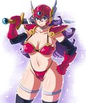  angry armor bikini_armor blue_eyes breasts choker curly_hair dragon_quest dragon_quest_iii frown gigantic_breasts gloves hand_on_hip highres kemeko_(kurobuchi2011) navel purple_eyes red_armor shoulder_pads soldier_(dq3) solo square_enix sword thighhighs warrior weapon 