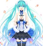  7th_dragon_(series) 7th_dragon_2020 aqua_eyes aqua_hair bare_shoulders hands_clasped hatsune_miku hisaki1118 long_hair open_mouth own_hands_together skirt solo thighhighs twintails very_long_hair vocaloid 