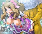  areolae bent_over bestiality blue_eyes blush boris_(noborhys) breasts breasts_outside brown_hair clothed_sex earrings forced hair_ribbon hanging_breasts hypno jewelry large_breasts long_hair monster nintendo nipples pokemon puffy_nipples rape ribbon serena_(pokemon) sex spread_legs thighhighs vaginal zettai_ryouiki 