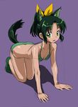  all_fours animal_ears bikini dog_ears dog_tail green_bikini green_eyes green_hair kemonomimi_mode midorikawa_nao ponytail precure purple_background rohitsuka short_hair simple_background sketch smile_precure! solo swimsuit tail 