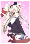  3: amatsukaze_(kantai_collection) ass black_panties brown_eyes dress hair_tubes hairband highres kantai_collection long_hair looking_at_viewer panties sailor_dress short_dress side-tie_panties silver_hair sitting solo striped striped_legwear thighhighs two_side_up underwear v-shaped_eyebrows zefa_(neoaltemice) 
