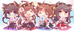  &gt;_&lt; :3 :d ahoge animal_ears black_hair blue_eyes brown_eyes brown_hair cat_ears cat_tail closed_eyes cup cushion detached_sleeves glasses hair_bun hairband haruna_(kantai_collection) heart heart-shaped_pupils hiei_(kantai_collection) holding kantai_collection kemonomimi_mode kirishima_(kantai_collection) kongou_(kantai_collection) long_hair looking_at_viewer mikomikko mug multiple_girls nontraditional_miko open_mouth plaid plaid_skirt pleated_skirt rimless_eyewear short_hair sitting skirt smile symbol-shaped_pupils tail x3 xd 