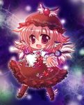  :d chibi chino_(ch_no) full_body hat looking_at_viewer mob_cap music mystia_lorelei open_mouth pink_hair red_eyes short_hair singing smile solo touhou wings 