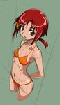  arms_behind_back bikini cropped_legs green_background hino_akane_(smile_precure!) looking_at_viewer navel open_mouth orange_bikini precure red_eyes red_hair rohitsuka short_hair sketch smile_precure! solo swimsuit 