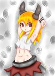  1girl blode_hair blonde_hair breats horns legs mikan_no_mikoto(chatacter) mikan_susano_o mikan_susanoo(character) oni oni_horns pose red_eyes sample small_brats solo stomach 