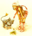  bad_id bad_pixiv_id boots dandelion flower gen_4_pokemon hat hikari_(pokemon) keko_(corona) luxio pink_footwear pokemon pokemon_(creature) traditional_media 