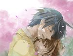  1girl bad_id bad_pixiv_id blue_hair brown_hair clannad closed_eyes couple furukawa_nagisa hetero hikarizaka_private_high_school_uniform hug husband_and_wife konako lowres okazaki_tomoya school_uniform tears 