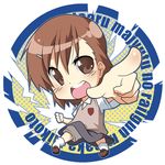  biribiri brown_eyes brown_hair chibi coin ekakibito electricity hair_ornament hairclip misaka_mikoto school_uniform short_hair shorts smile solo sunlight to_aru_kagaku_no_railgun to_aru_majutsu_no_index 