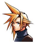  90s blonde_hair blue_eyes cloud_strife earrings ehrgeiz final_fantasy final_fantasy_vii highres jewelry male_focus nomura_tetsuya official_art solo spiked_hair white_background 