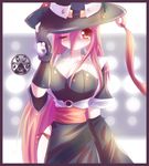  blush breasts cleavage copyright_request detached_sleeves dress gloves hat large_breasts long_hair one_eye_closed panties red_hair side-tie_panties solo underwear very_long_hair witch_hat yant 