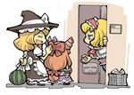  alice_margatroid bad_id bad_pixiv_id blonde_hair brown_hair food fruit horns hounori ibuki_suika kirisame_marisa multiple_girls touhou watermelon 