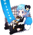  bad_id bad_pixiv_id blue_eyes blue_hair boots child chobi_(pixiv) collar dog flower hat heart mini_hat mini_top_hat nardack necktie pet pixiv puppy ribbon shiba_inu short_hair sitting smile solo top_hat 