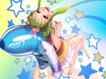  barefoot feet from_above from_behind goggles green_eyes green_hair gumi hanji_(hansi) jetpack legs open_mouth rocket smile solo star vocaloid 
