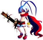  aiko_(nothing_for) antenna_hair blue_hair disgaea laharl male_focus red_eyes red_shorts scarf shorts solo sword weapon white_background 