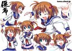  brown_hair expressions fang green_eyes hair_bobbles hair_ornament kataoka_yuuki kitahara_tomoe_(kitahara_koubou) kiyosumi_school_uniform saki school_uniform serafuku short_hair sketch two_side_up 