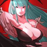  breasts cleavage demon_girl falcoon green_hair head_wings large_breasts long_hair morrigan_aensland solo succubus vampire_(game) wings 