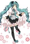  aqua_eyes aqua_hair bad_id bad_pixiv_id hair_ribbon hatsune_miku highres long_hair miyuli ribbon skirt solo thighhighs twintails vocaloid zettai_ryouiki 