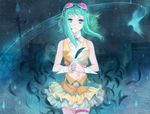  bad_id bad_pixiv_id feathers garters goggles green_eyes green_hair gumi midorigawa_akari skirt solo tears vocaloid 