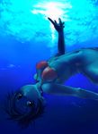  bikini blue bottomless copyright_request looking_at_viewer navel satou_toshiyuki short_hair solo swimsuit underwater 
