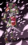  bad_id bad_pixiv_id belt cherry_blossoms enishi highres kamen_rider kamen_rider_hibiki_(series) kamen_rider_kabuki male_focus oni solo sword weapon 