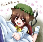  animal_ears bad_id bad_pixiv_id brown_eyes brown_hair cat_ears cat_tail chen fang hat marimo_danshaku multiple_girls multiple_tails socks tail touhou translated yakumo_ran 