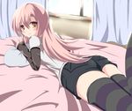  ass bed foreshortening hayate_no_gotoku! katsura_hinagiku looking_back lowres lying niyadepa solo striped striped_legwear thighhighs zettai_ryouiki 