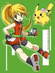  ageha bad_id bad_pixiv_id bike_shorts blonde_hair chuchu_(pokemon) copyright_name cosplay flower gen_1_pokemon hair_flower hair_ornament holding holding_poke_ball long_hair no_bandana no_headwear odamaki_sapphire odamaki_sapphire_(cosplay) pikachu poke_ball poke_ball_(generic) pokemon pokemon_(creature) pokemon_special ponytail yellow_(pokemon) 