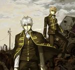  bad_id bad_pixiv_id cigarette gintama male_focus multiple_boys okita_sougo red_eyes sakata_gintoki silver_hair yang_(binari) 