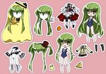  bad_id bad_pixiv_id barefoot c.c. chibi code_geass food green_hair highres maetaku one-piece_swimsuit paper_doll pizza school_swimsuit swimsuit 