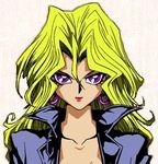  blonde_hair earrings jewelry kujaku_mai long_hair lowres purple_eyes violet_eyes yu-gi-oh! yuu-gi-ou_duel_monsters 
