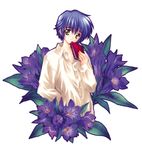  azuma_io bellflower blue_hair book carnelian flower highres kao_no_nai_tsuki male_focus solo 