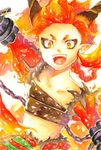 avalon_code belt chain collarbone earrings eyebrows grin jewelry looking_at_viewer male_focus pointy_ears red_hair rempo_(avalon_code) renka_(pixiv) smile solo traditional_media watercolor_(medium) yellow_eyes 