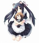  alternate_costume animal_ear_fluff animal_ears apron black_hair brown_eyes cat_ears chibi closed_eyes enmaided hair_ribbon hirasawa_yui k-on! maid multiple_girls nakano_azusa ribbon twintails usume_shirou 