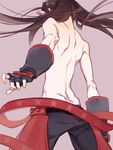  asakura_hao black_hair damama earrings fingerless_gloves gloves jewelry long_hair male_focus shaman_king shirtless solo 