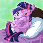  2014 bed blush cuddling cutie_mark equine female friendship_is_magic hair horn hug mammal my_little_pony pillow plushie purple_eyes purple_hair sitting solo twilight_sparkle_(mlp) unicorn uotapo winged_unicorn wings 